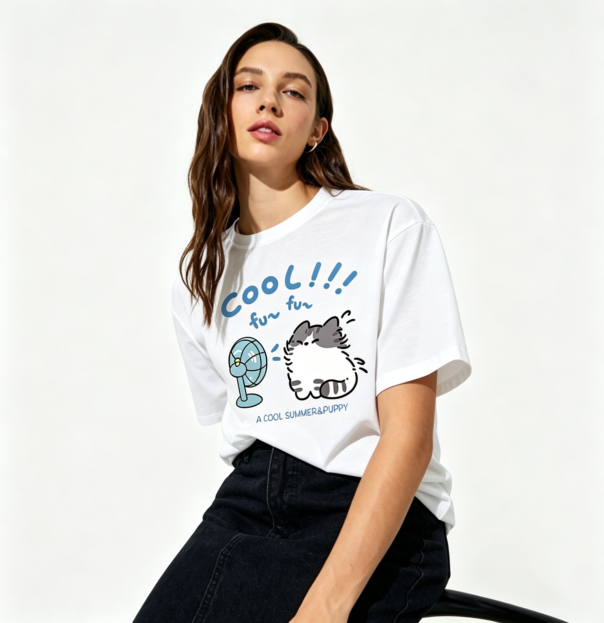 White Printed Round Neck Regular T-Shirt