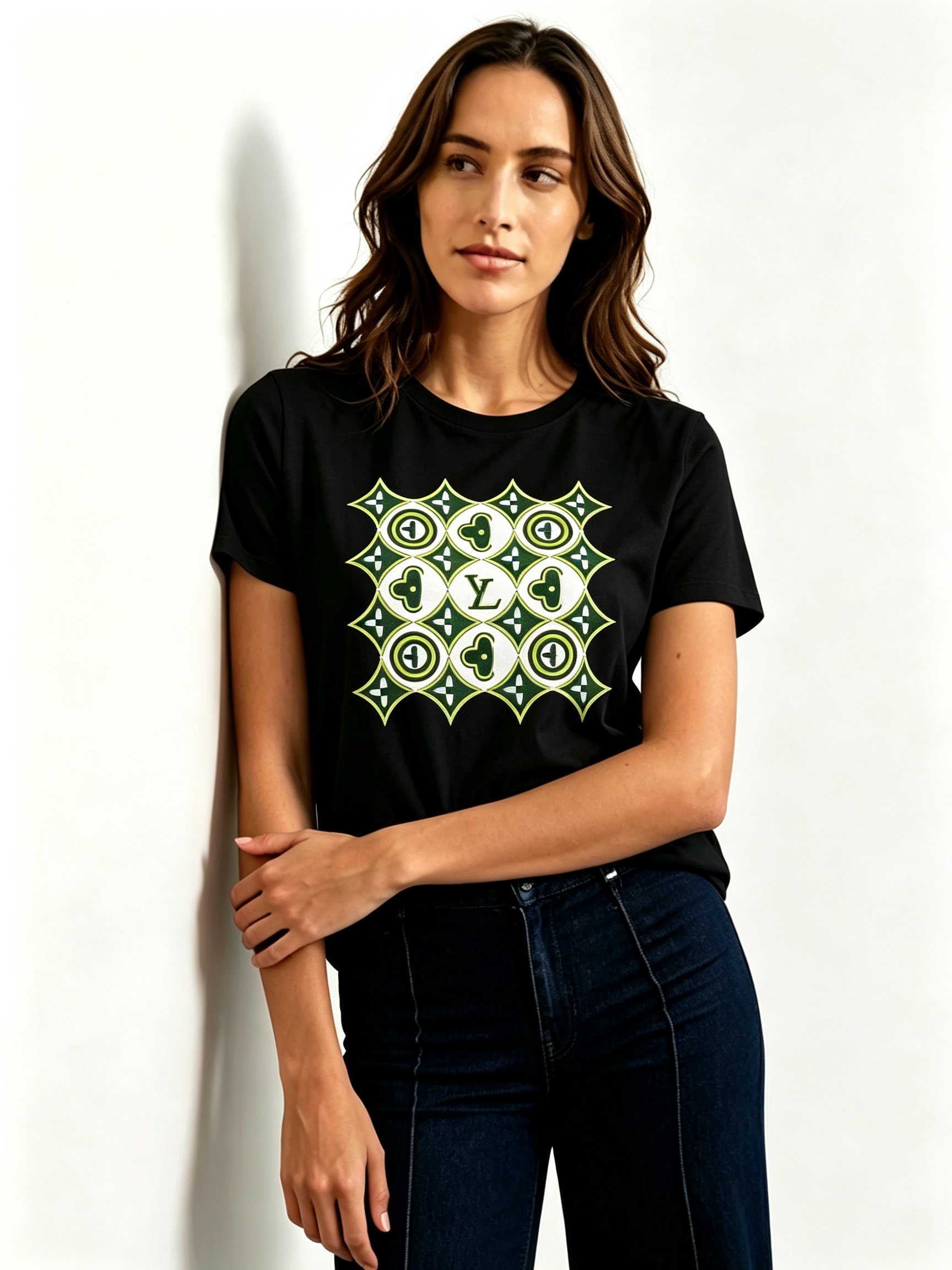 Black Printed Round Neck Regular T-Shirt