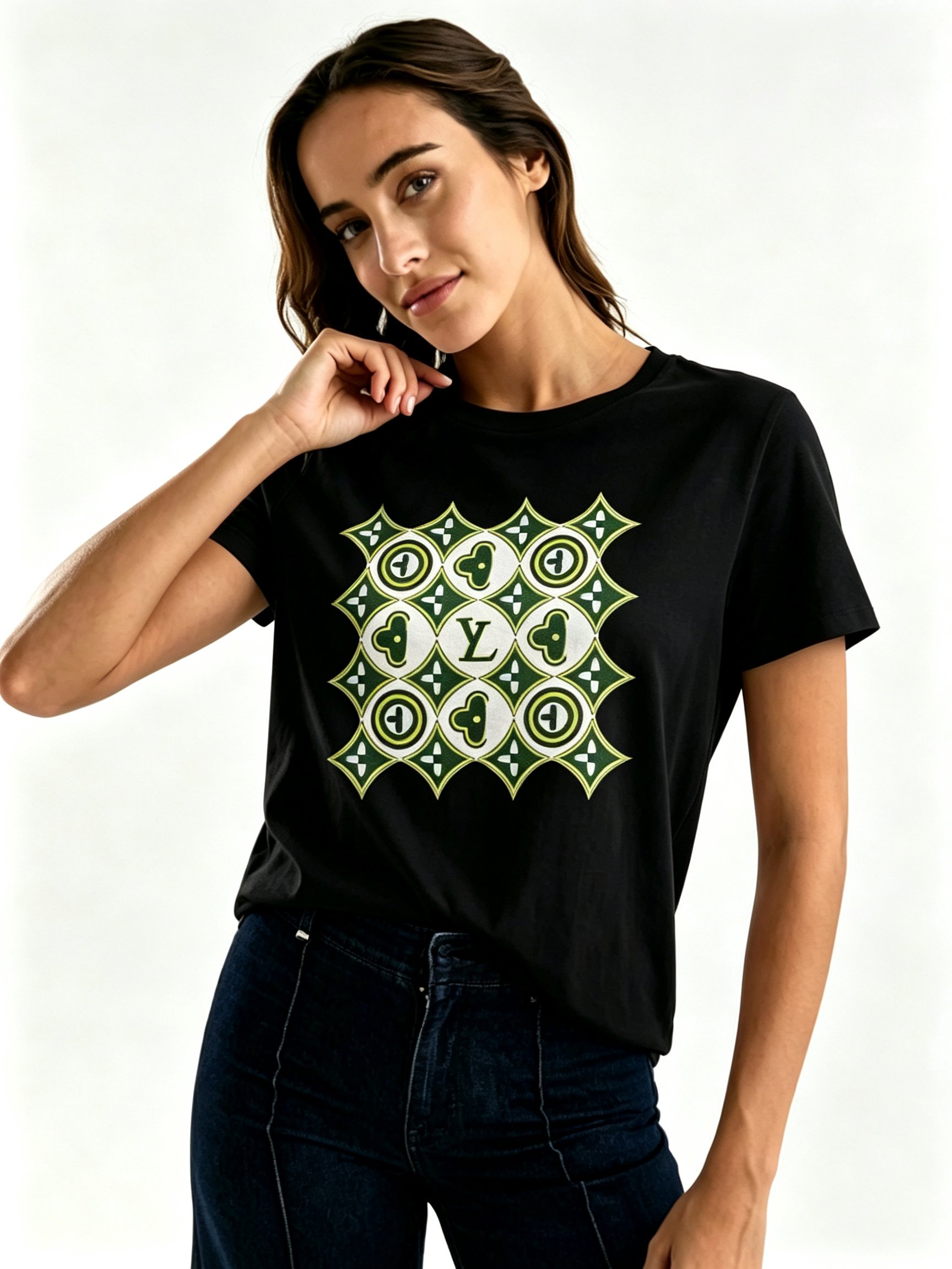 Black Printed Round Neck Regular T-Shirt