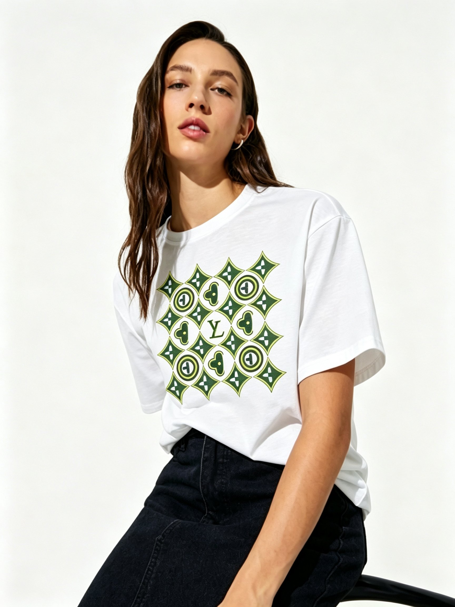 White Printed Round Neck Regular T-Shirt