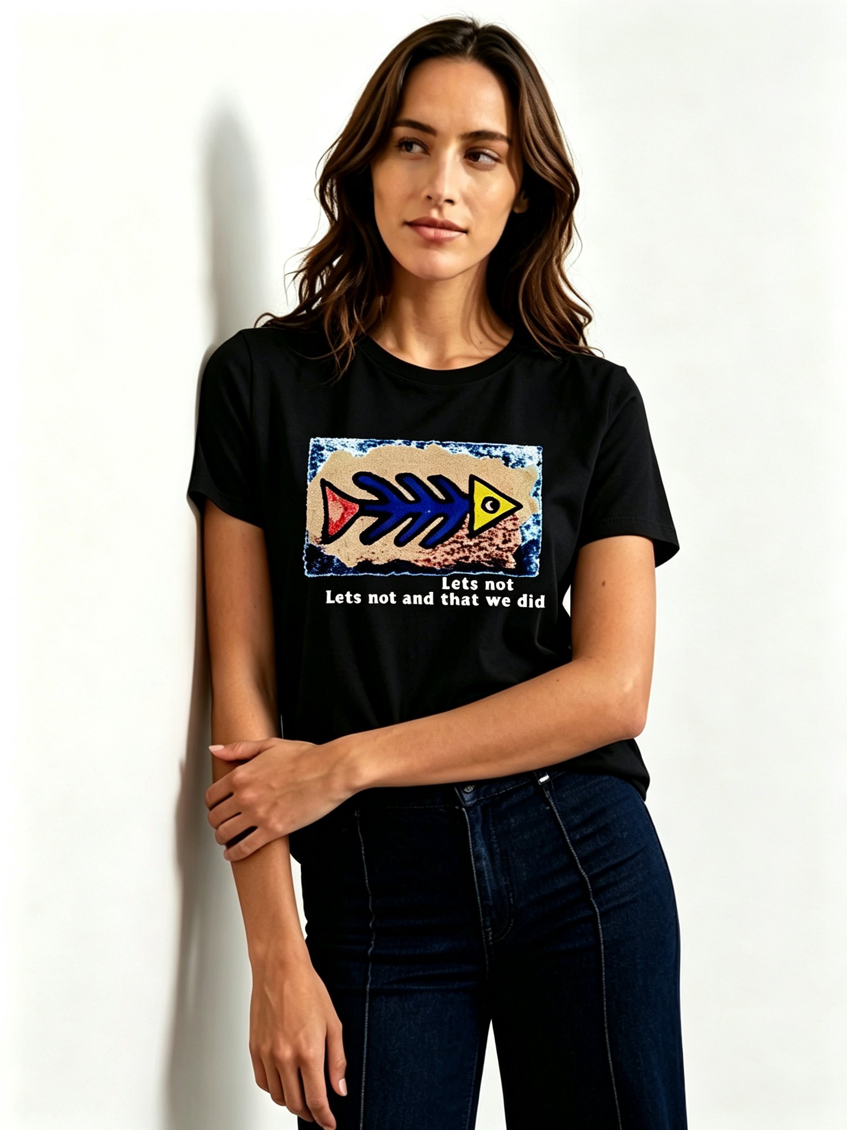 Black Printed Round Neck Regular T-Shirt