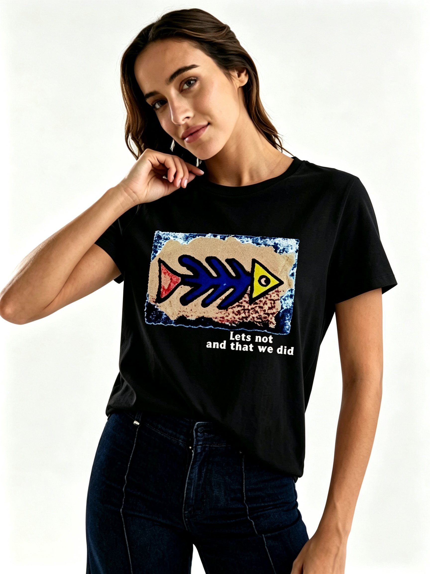 Black Printed Round Neck Regular T-Shirt