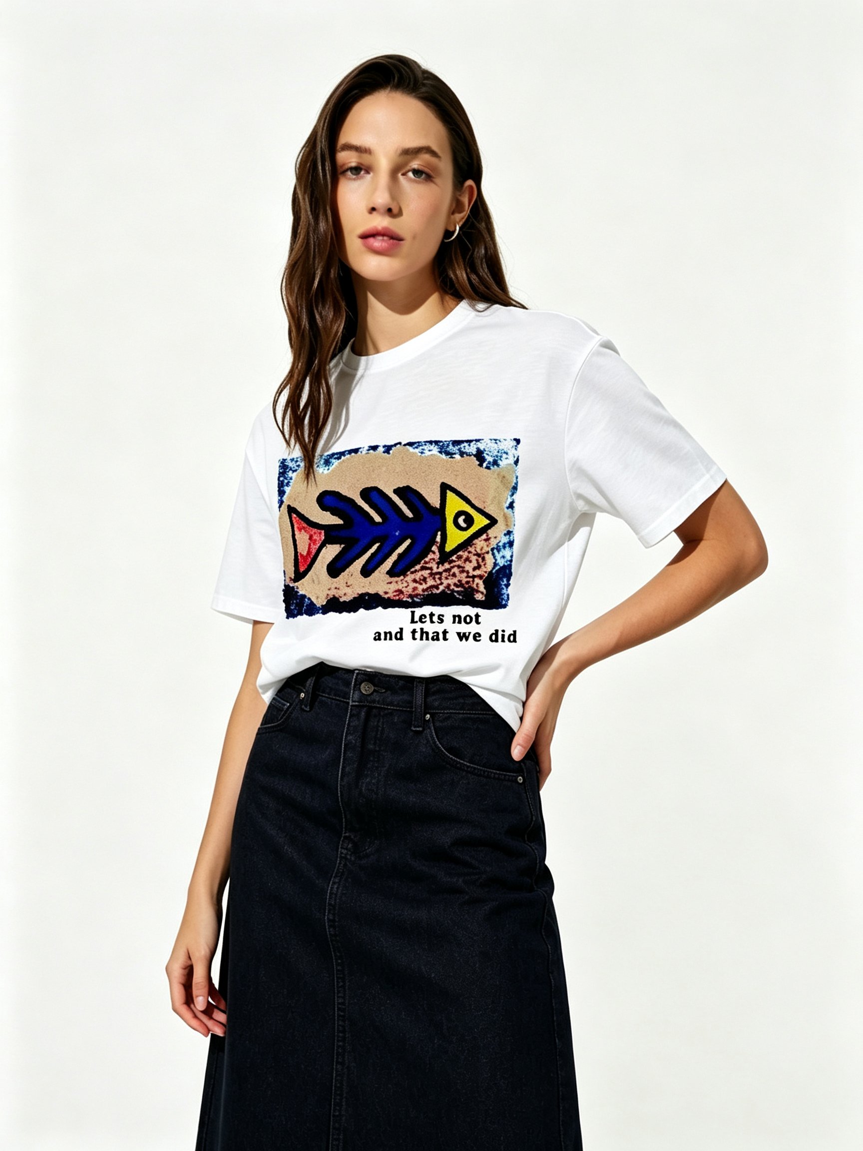 White Printed Round Neck Regular T-Shirt