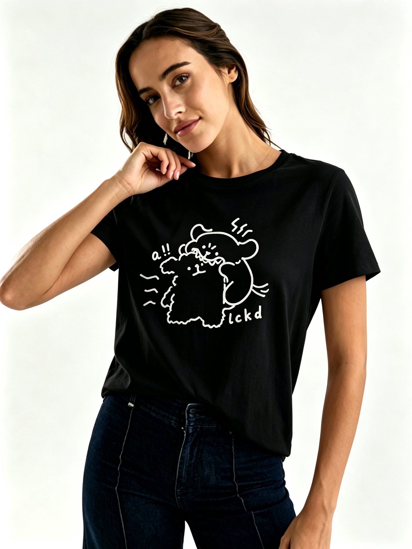 Black Printed Round Neck Regular T-Shirt