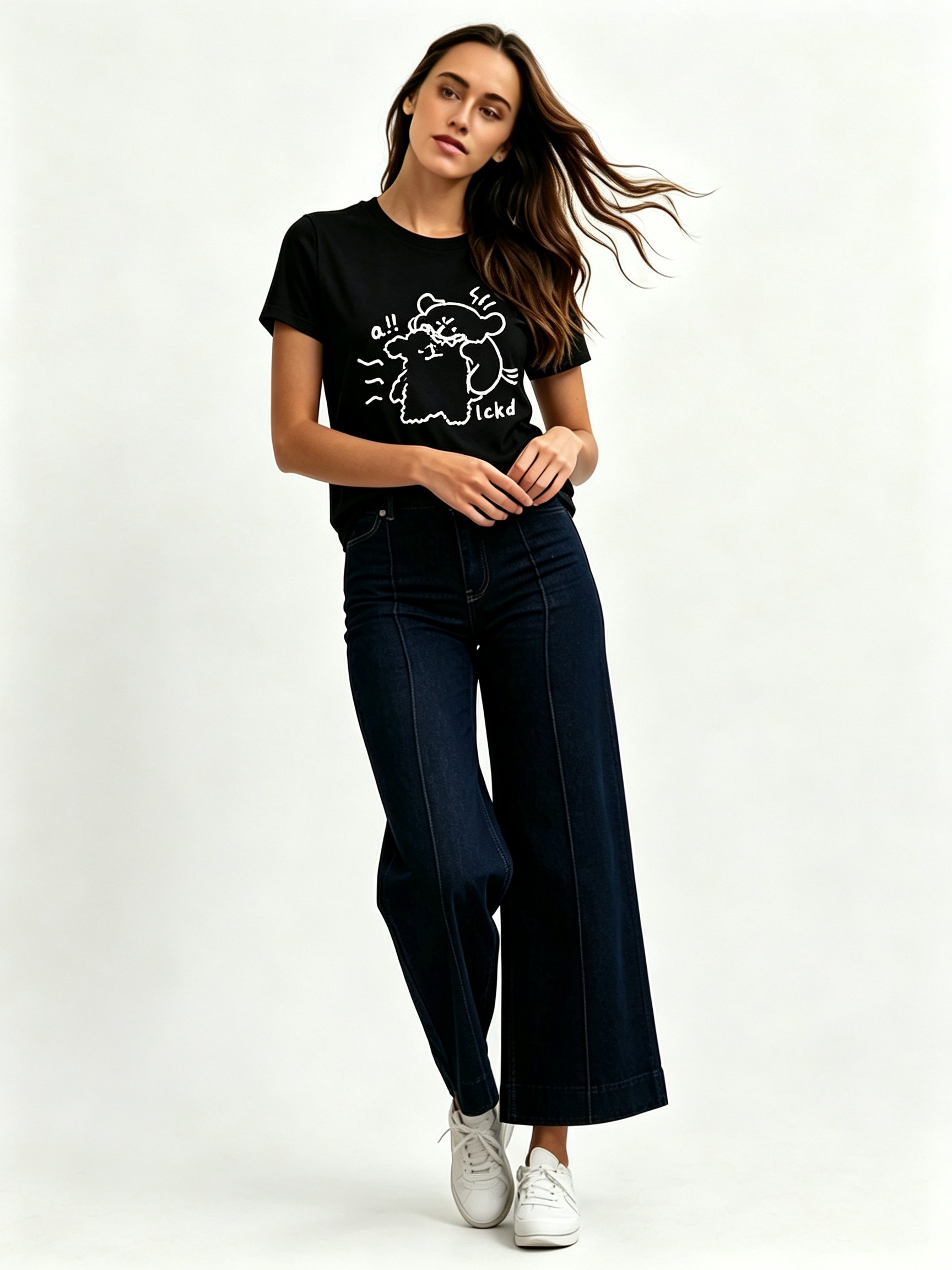 Black Printed Round Neck Regular T-Shirt