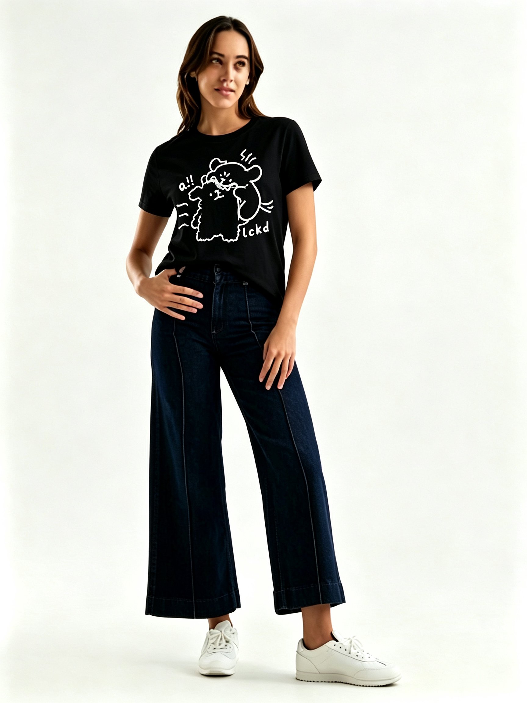 Black Printed Round Neck Regular T-Shirt
