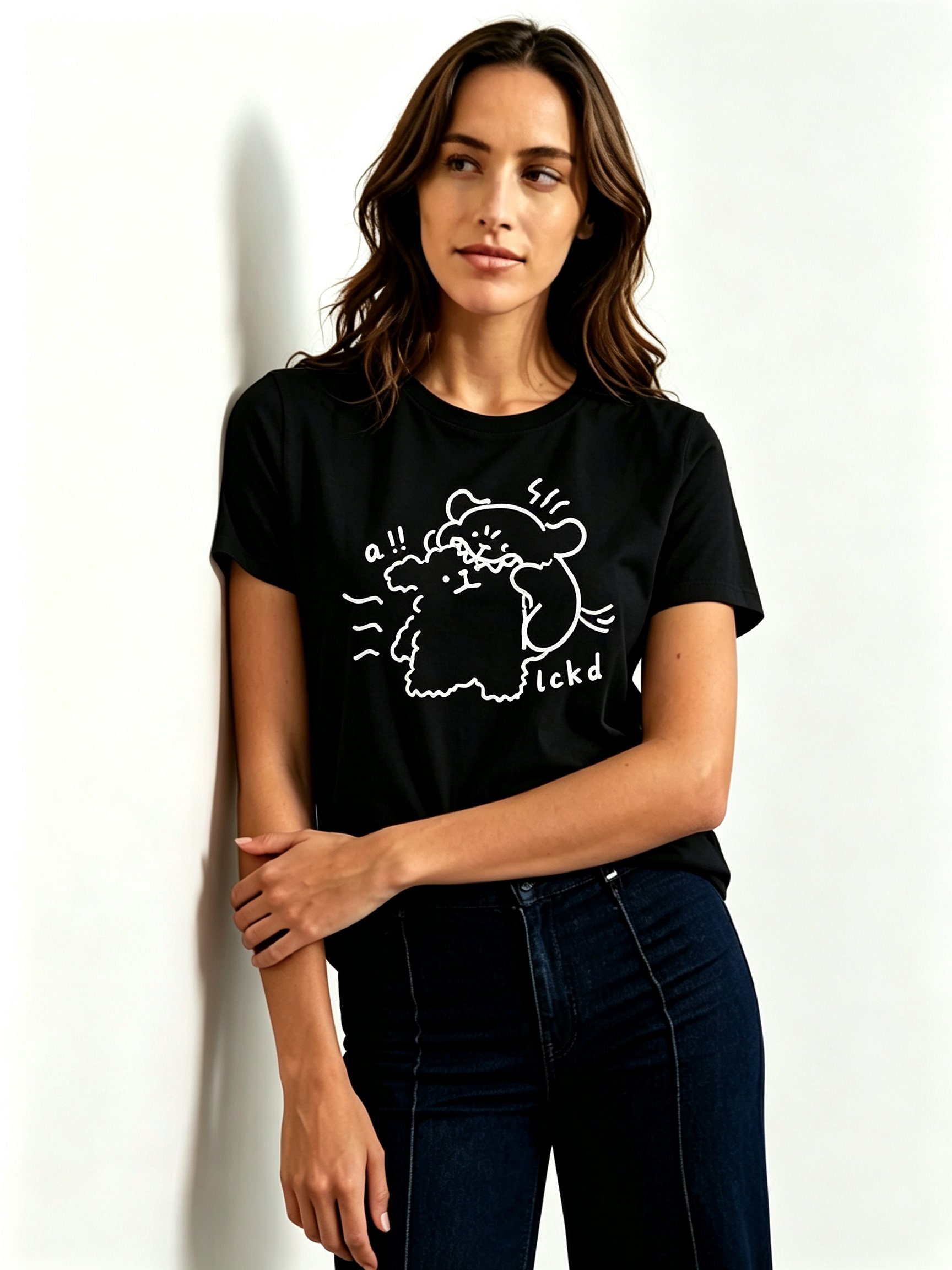 Black Printed Round Neck Regular T-Shirt