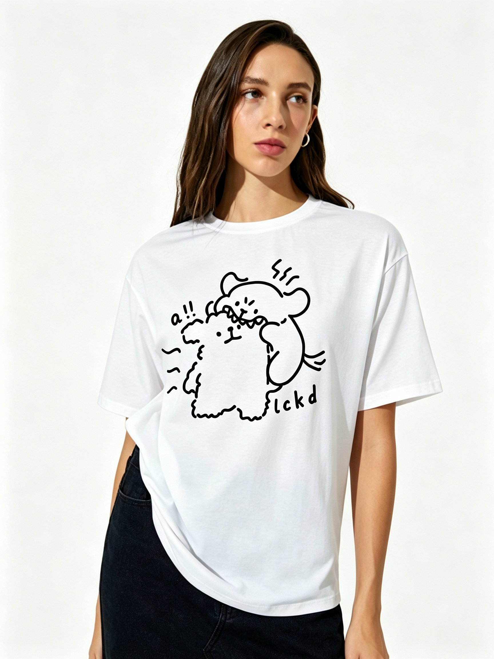 White Printed Round Neck Regular T-Shirt