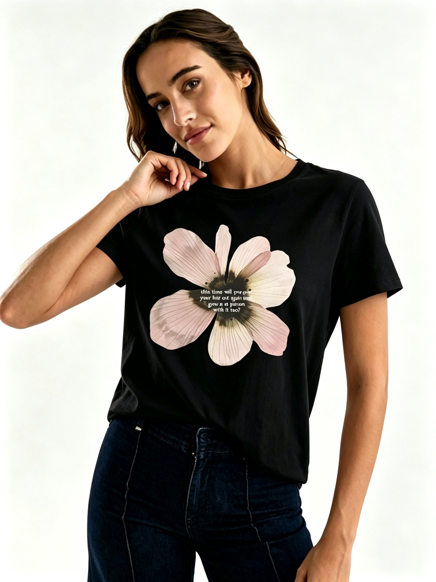 Black Printed Round Neck Regular T-Shirt
