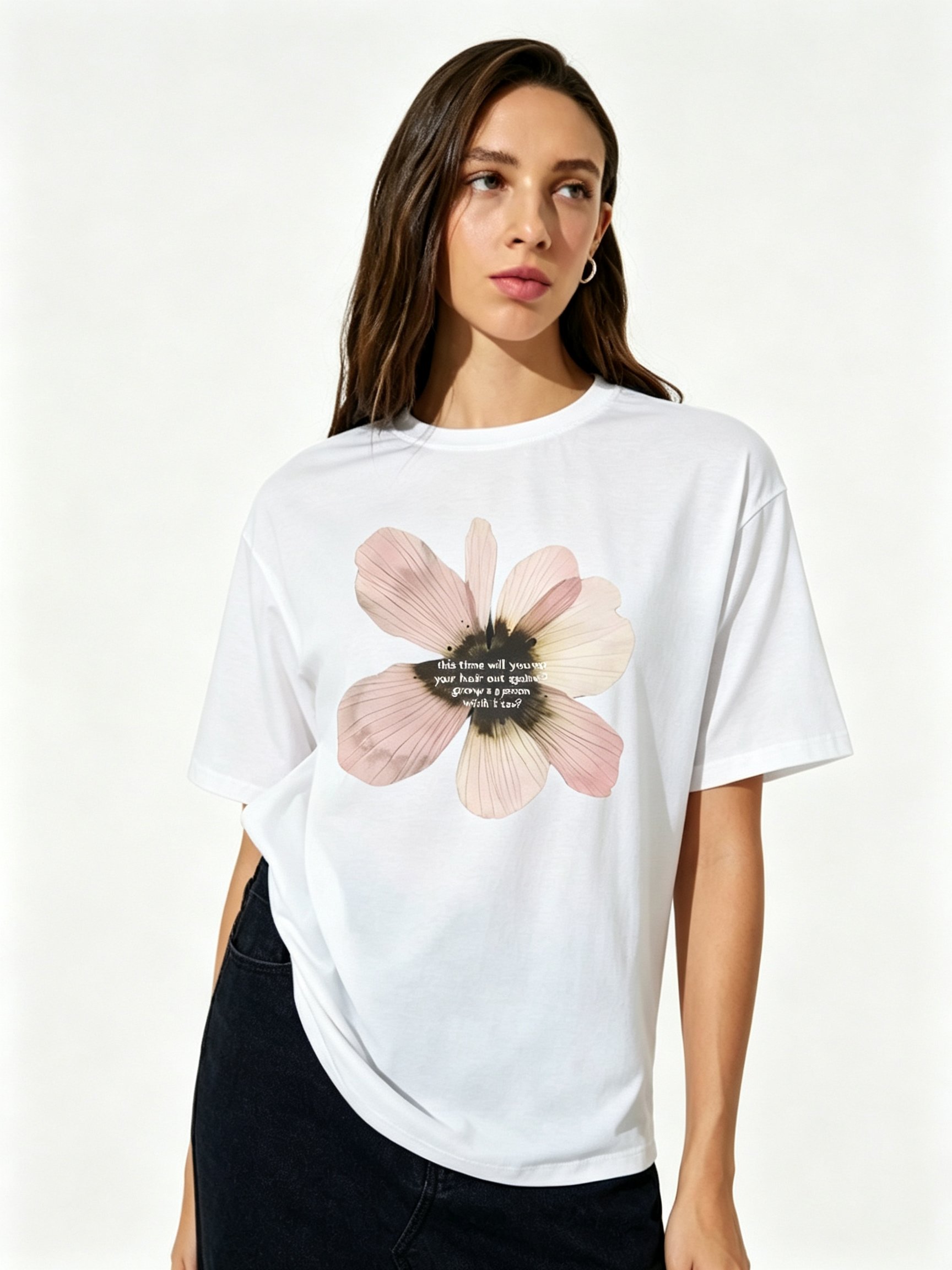 White Printed Round Neck Regular T-Shirt