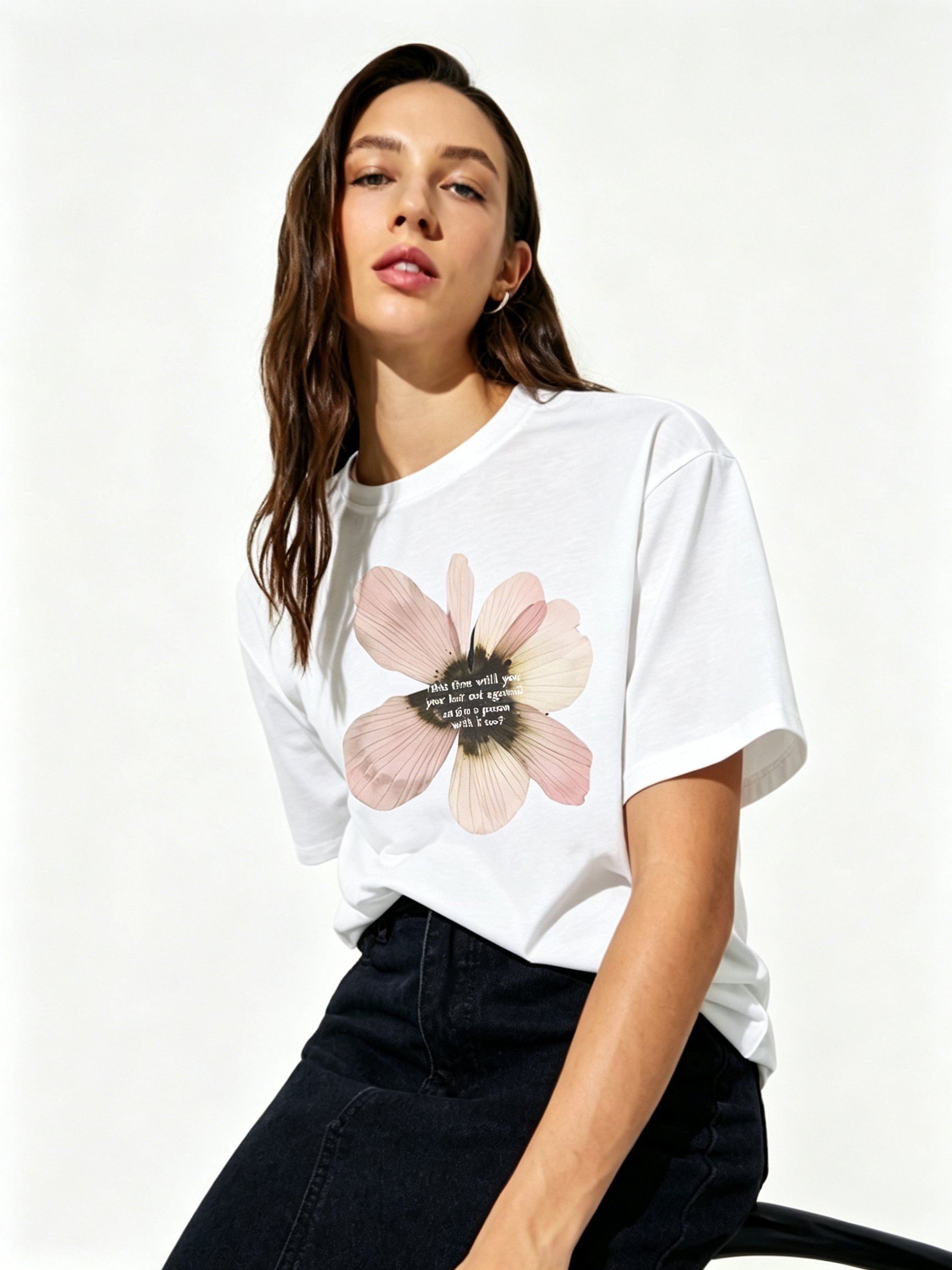 White Printed Round Neck Regular T-Shirt