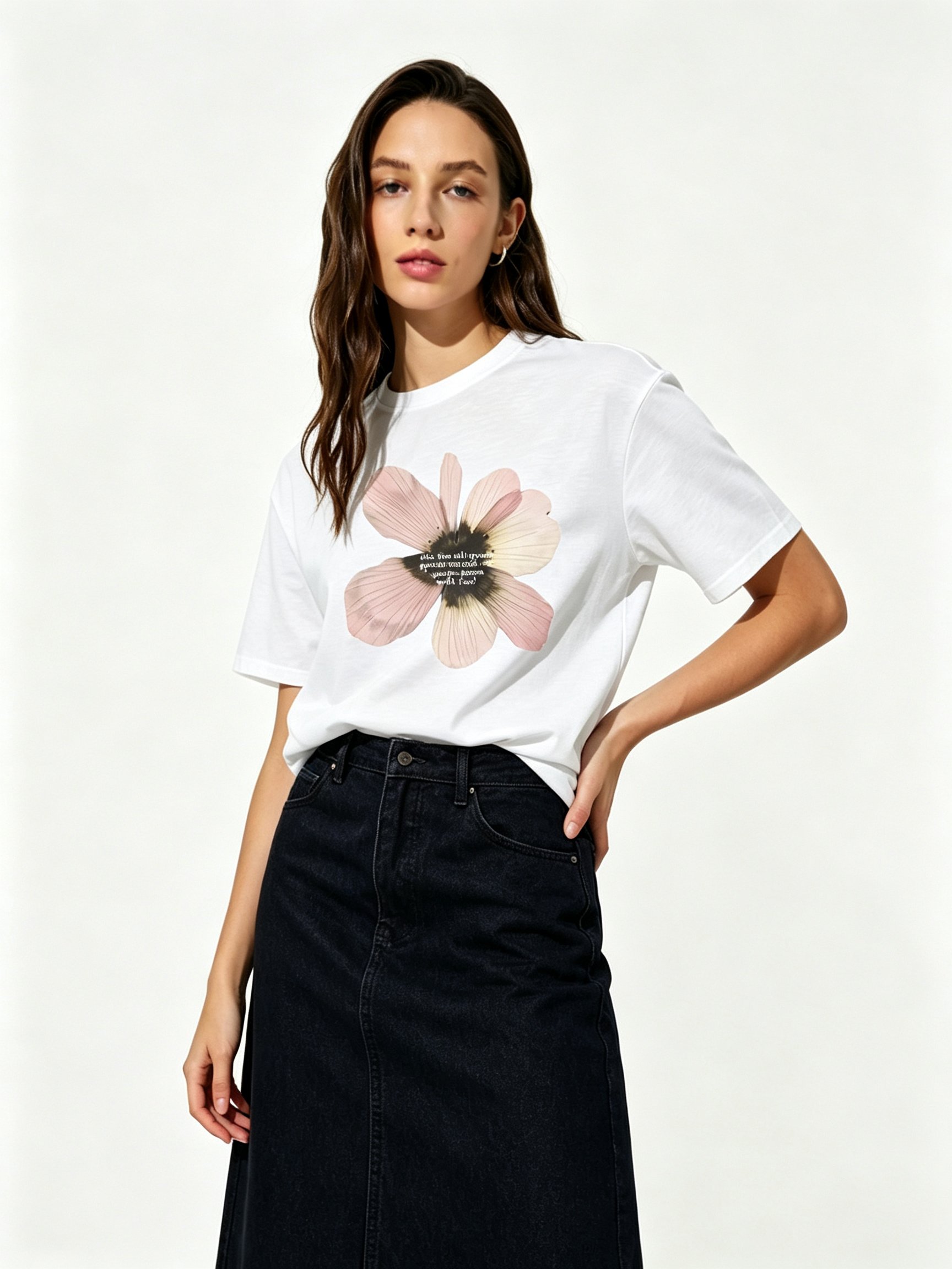 White Printed Round Neck Regular T-Shirt