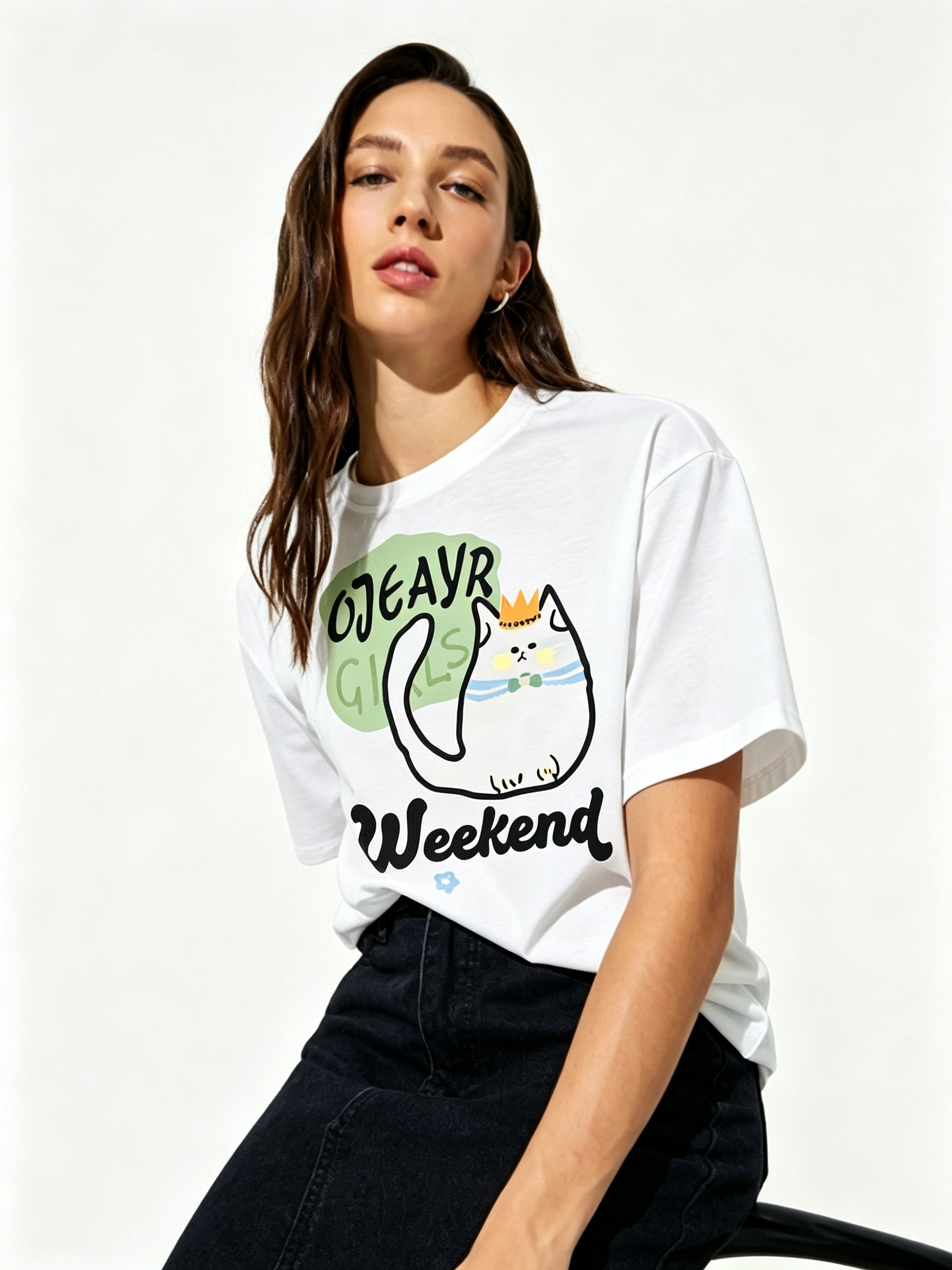 White Printed Round Neck Regular T-Shirt
