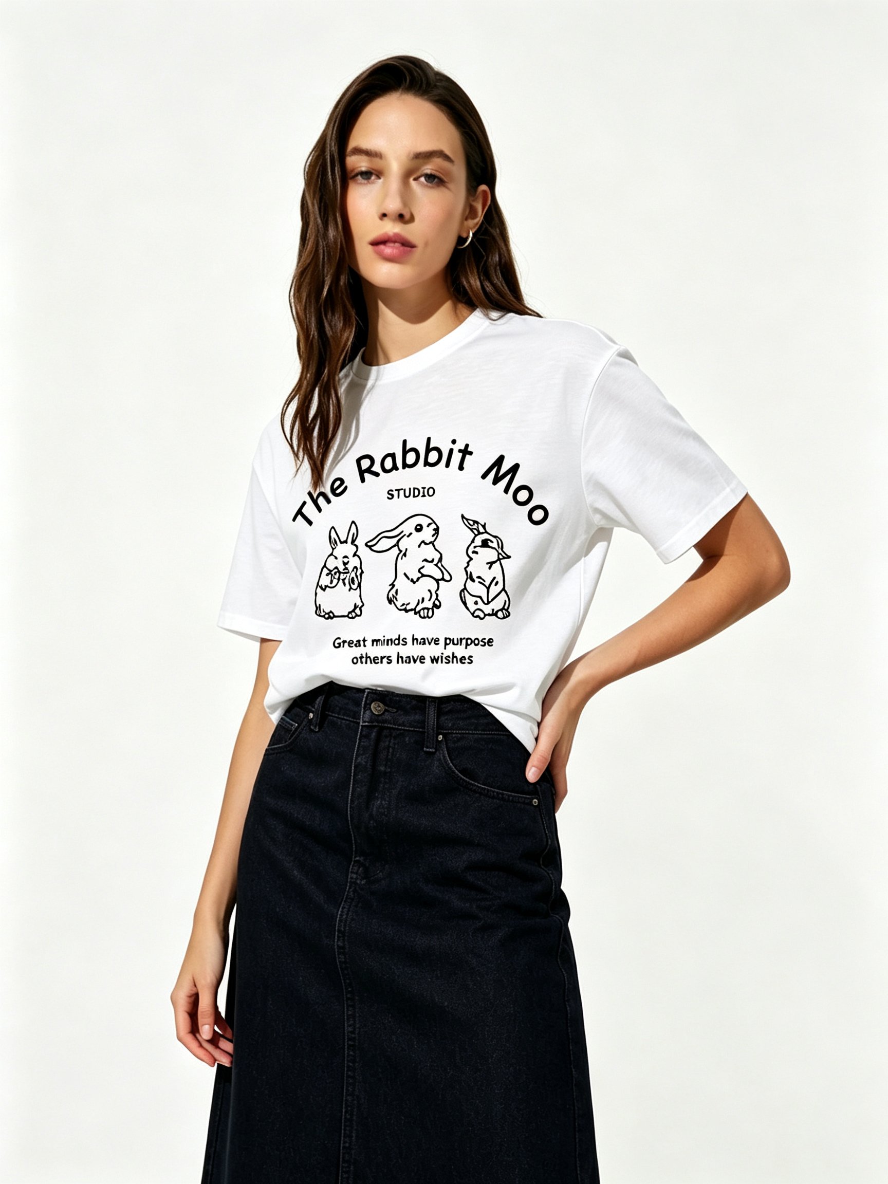 White Printed Round Neck Regular T-Shirt