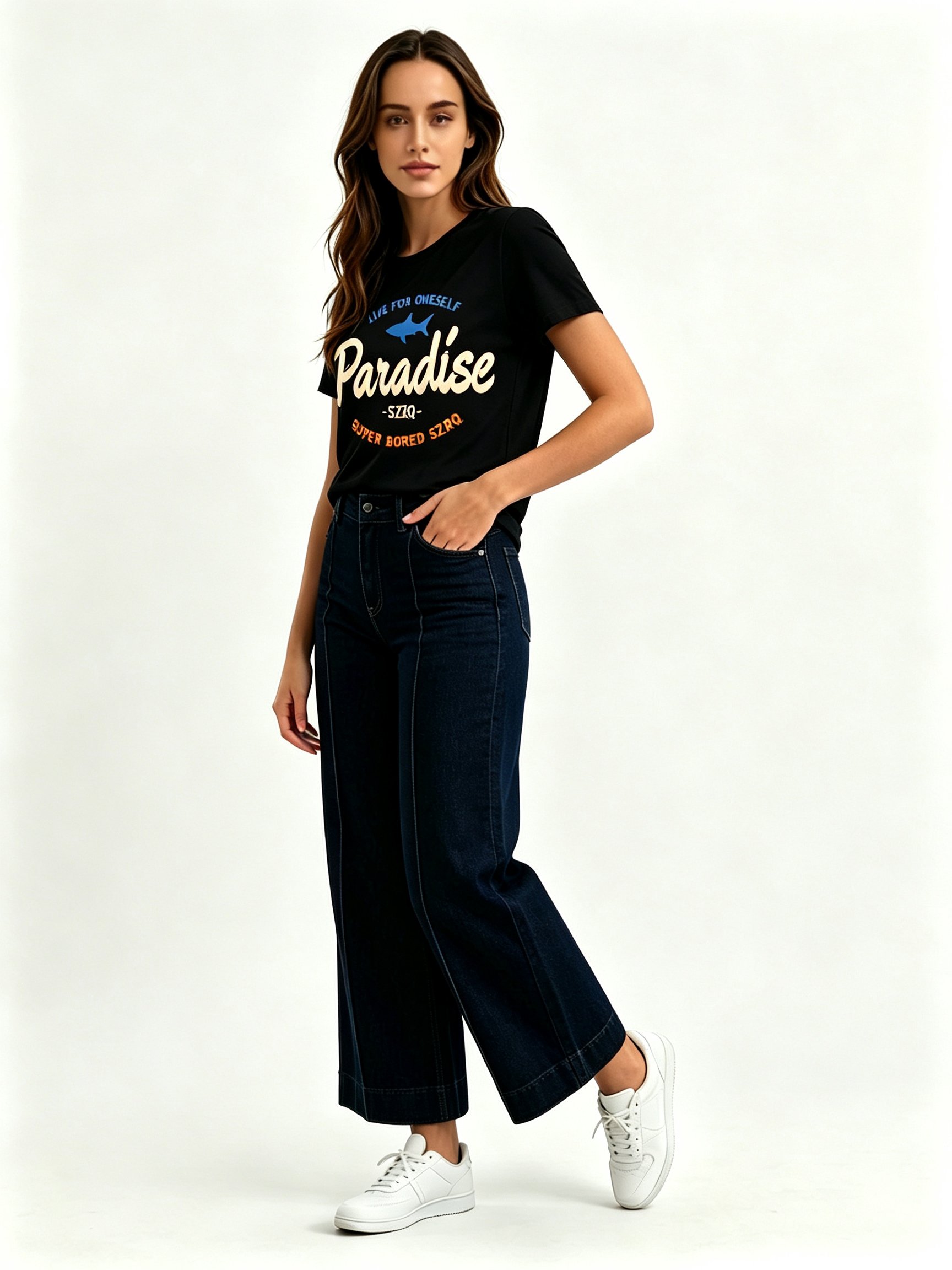 Black Printed Round Neck Regular T-Shirt