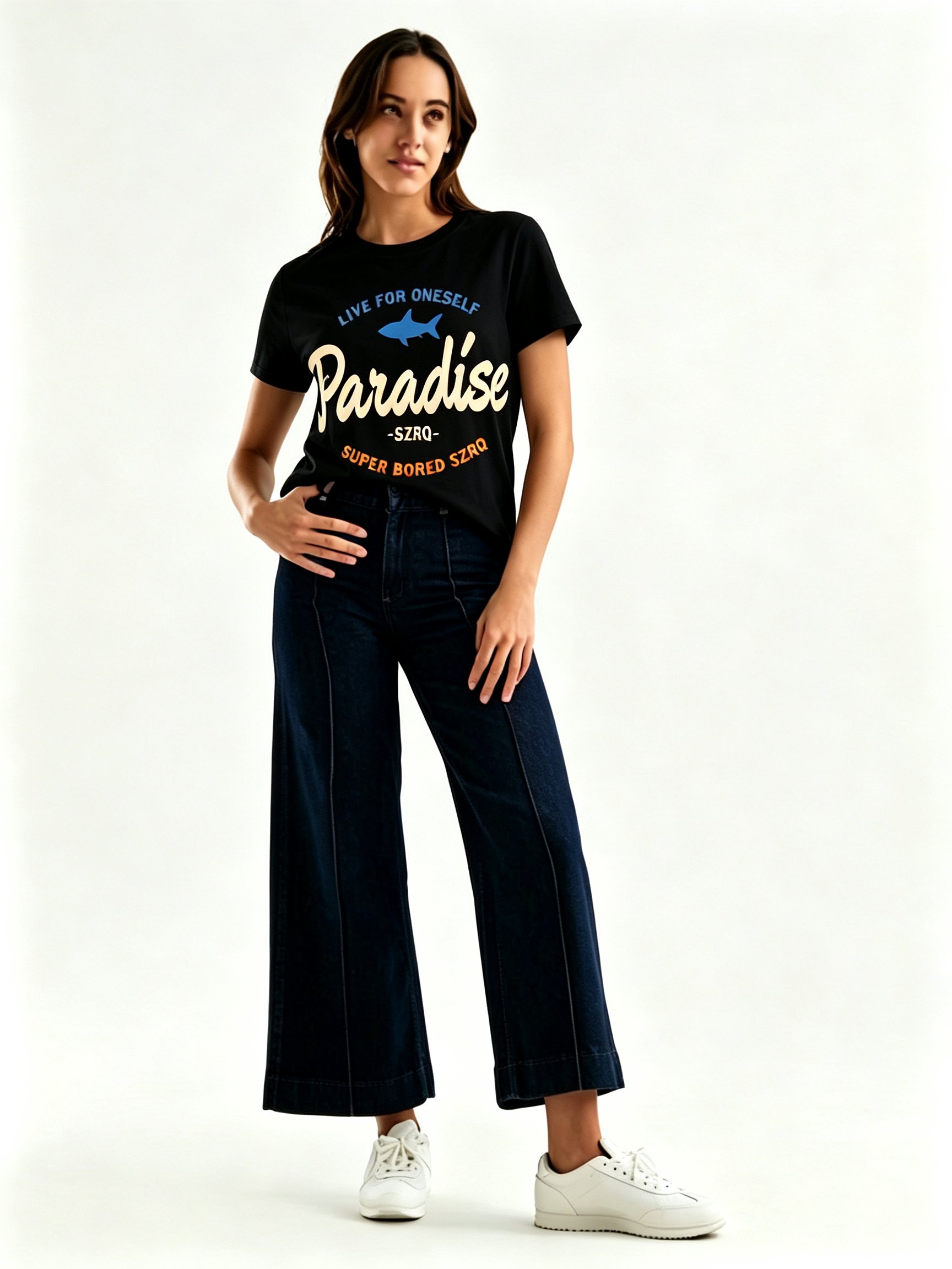 Black Printed Round Neck Regular T-Shirt