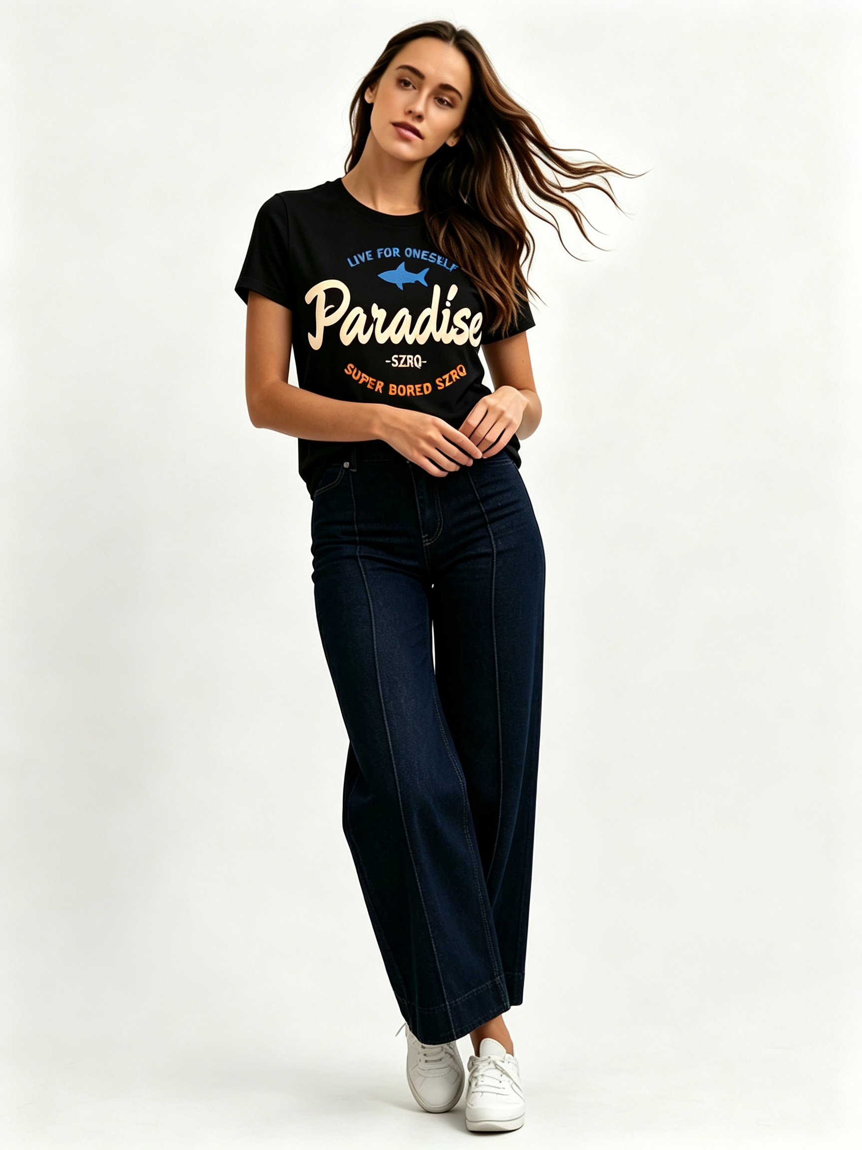 Black Printed Round Neck Regular T-Shirt