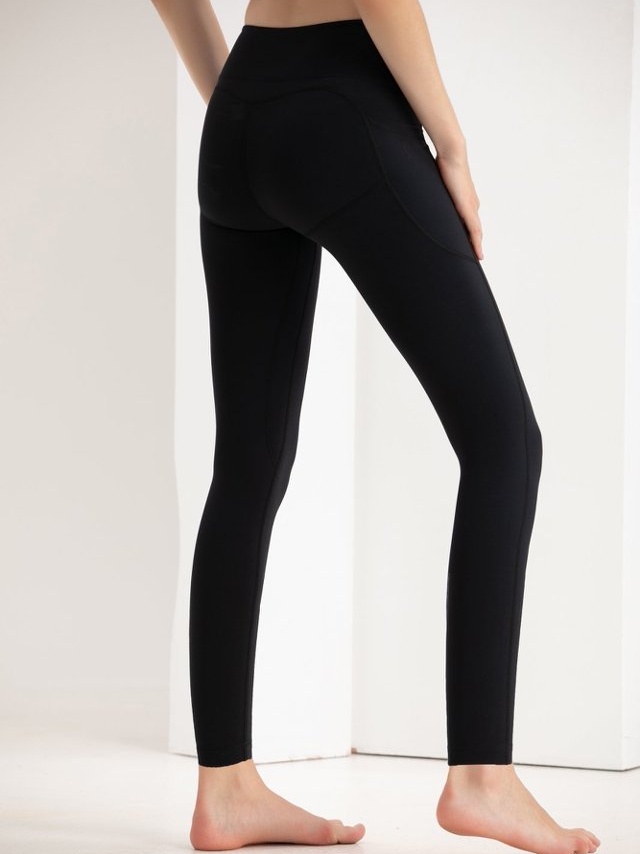 Black Solid Activewear Leggings with Side Pocket