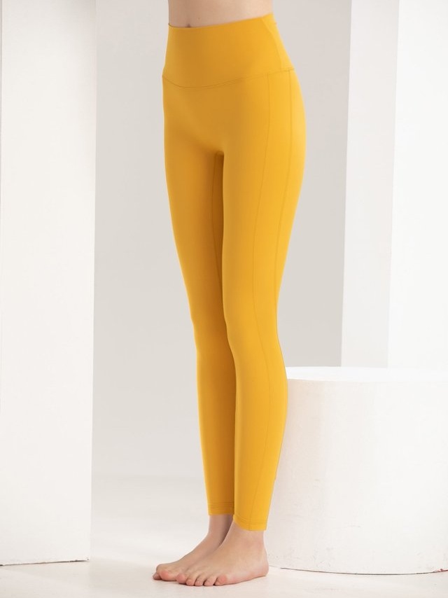 Yellow Solid Activewear Leggings