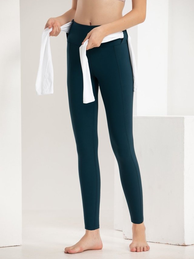 Dark Green Solid Activewear Leggings