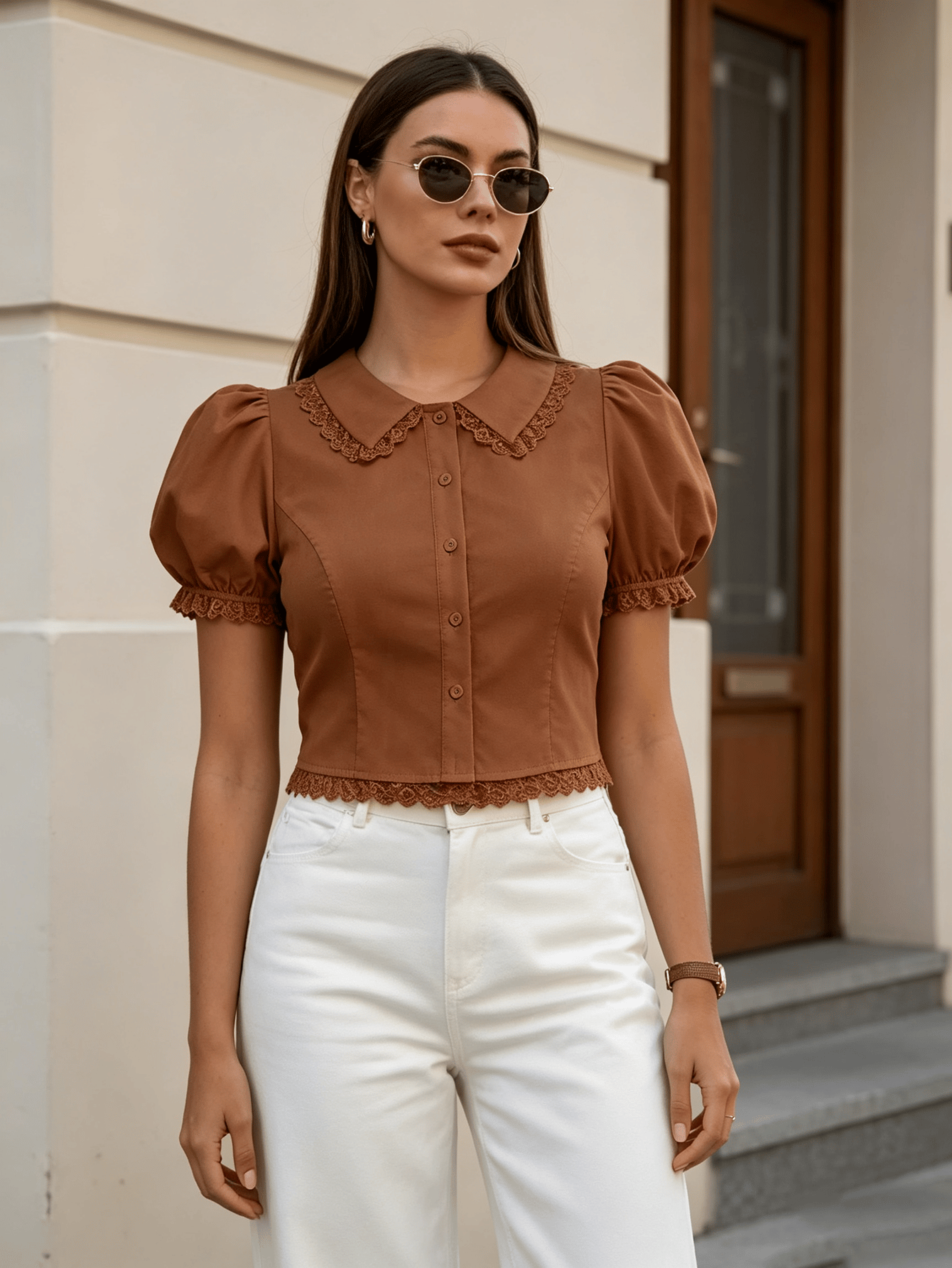 Rust Solid Short Sleeves Regular Shirt