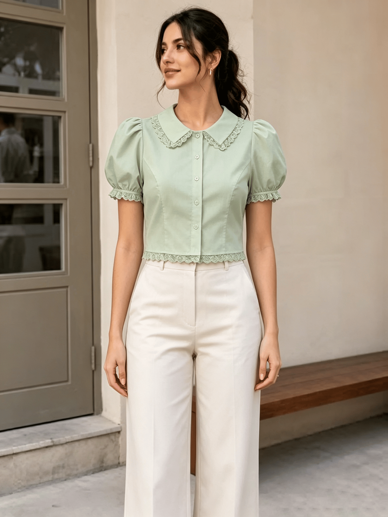 Green Solid Short Sleeves Regular Shirt