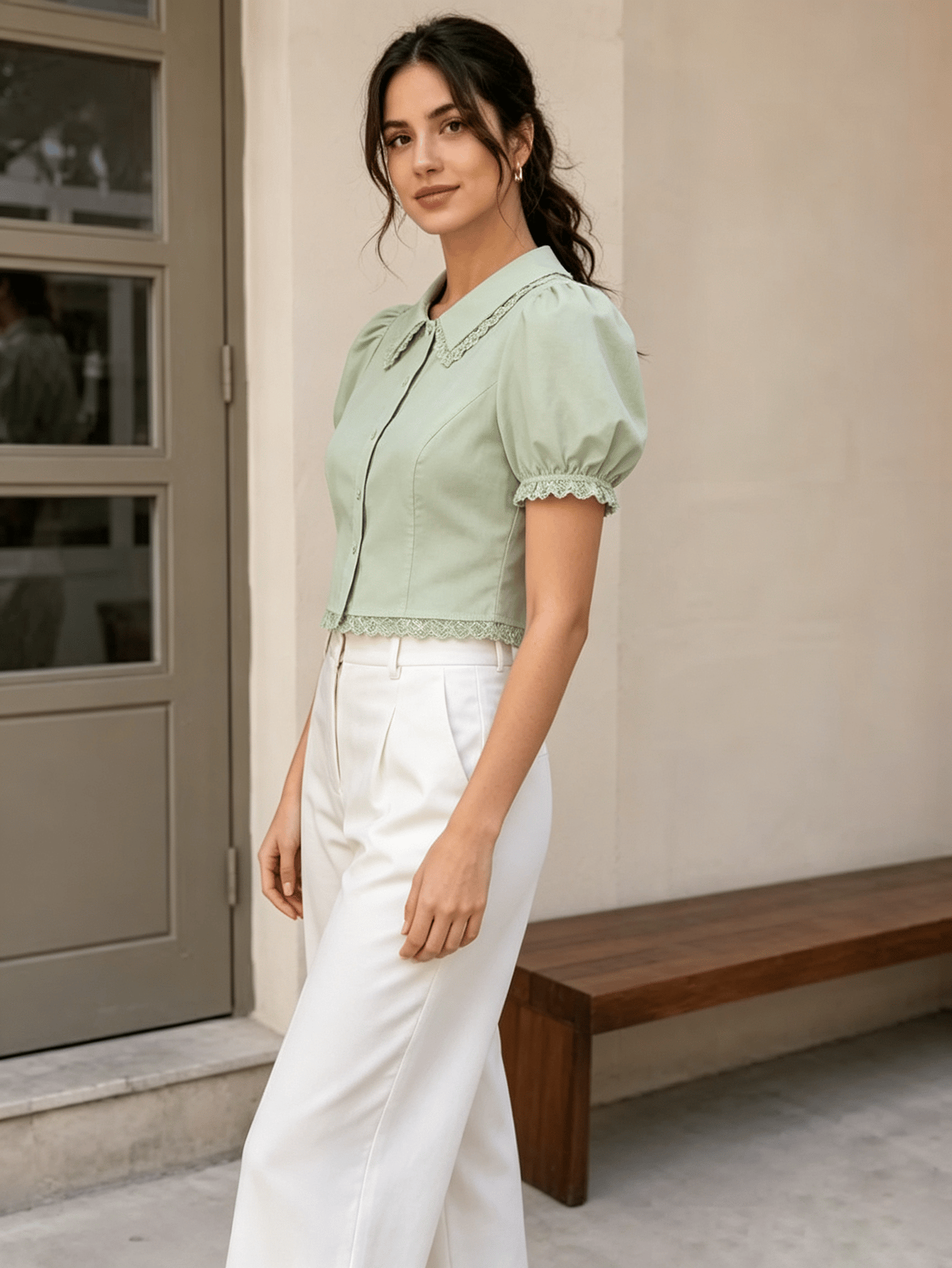 Green Solid Short Sleeves Regular Shirt