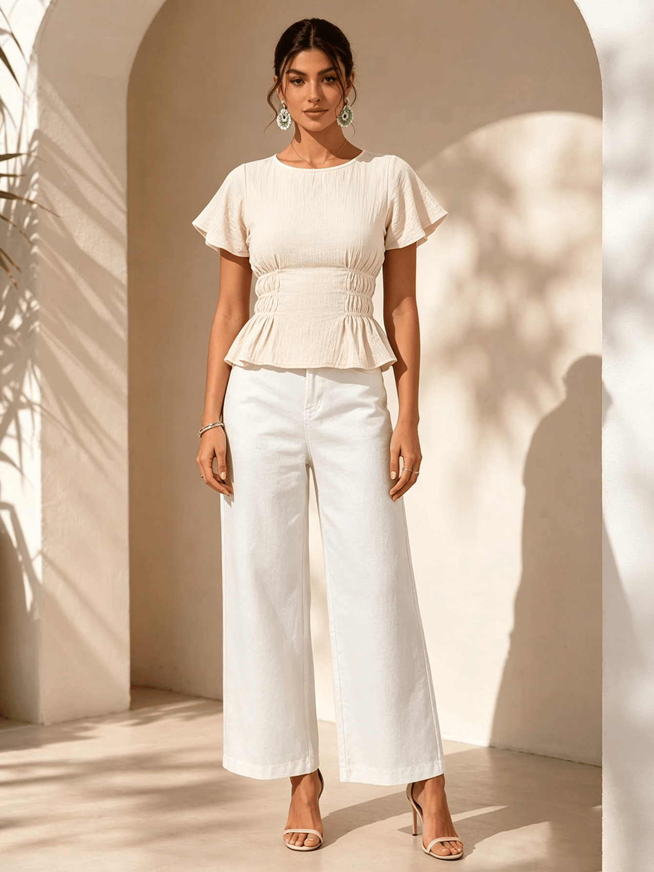 Beige Texture Round Neck Top