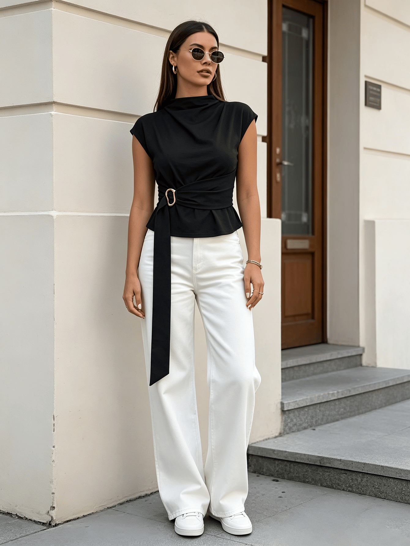 Black Solid High Neck Top