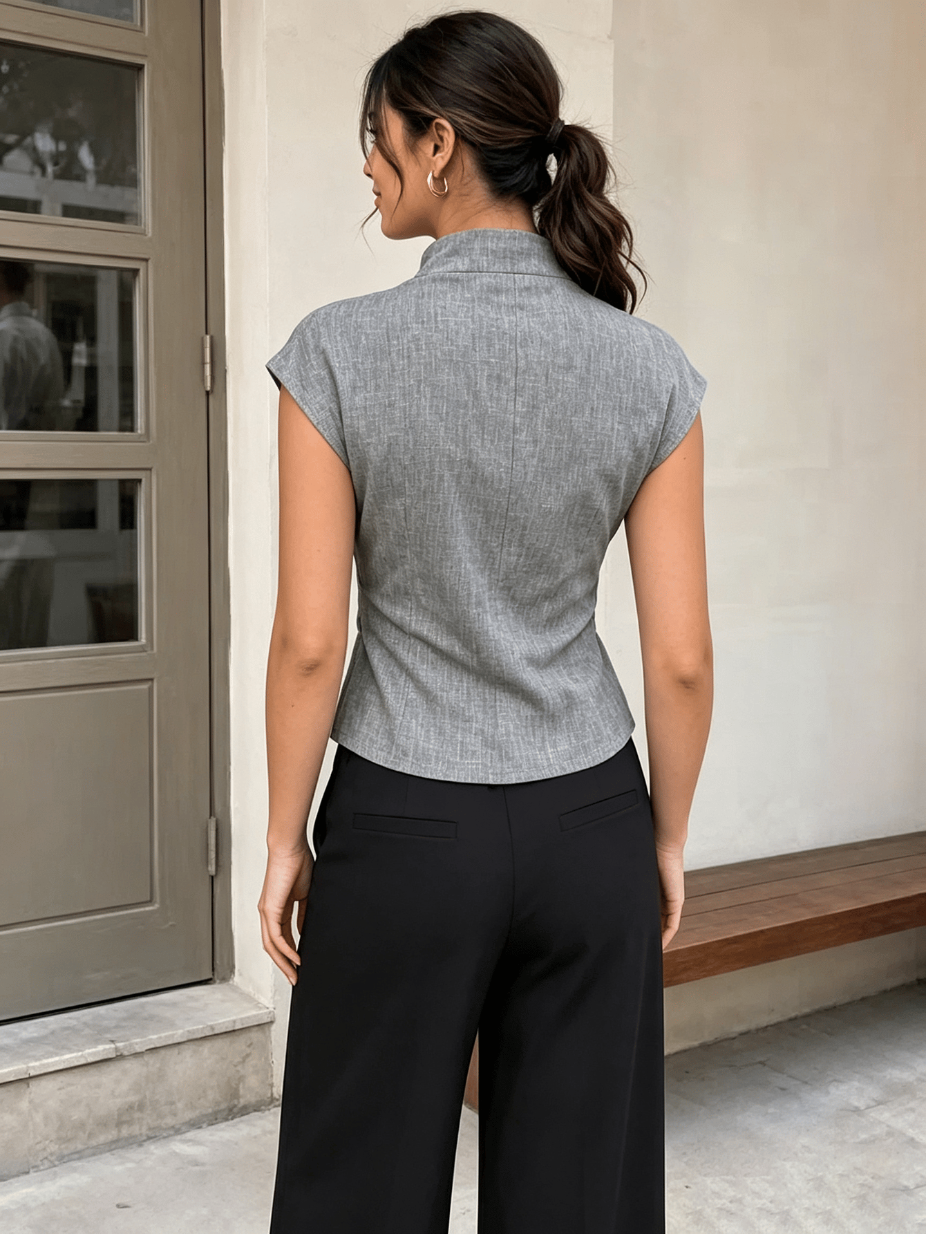 Grey Solid High Neck Top
