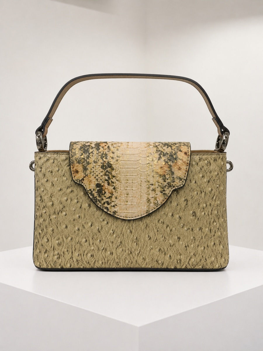 Beige Snake-Texture Shoulder Bag