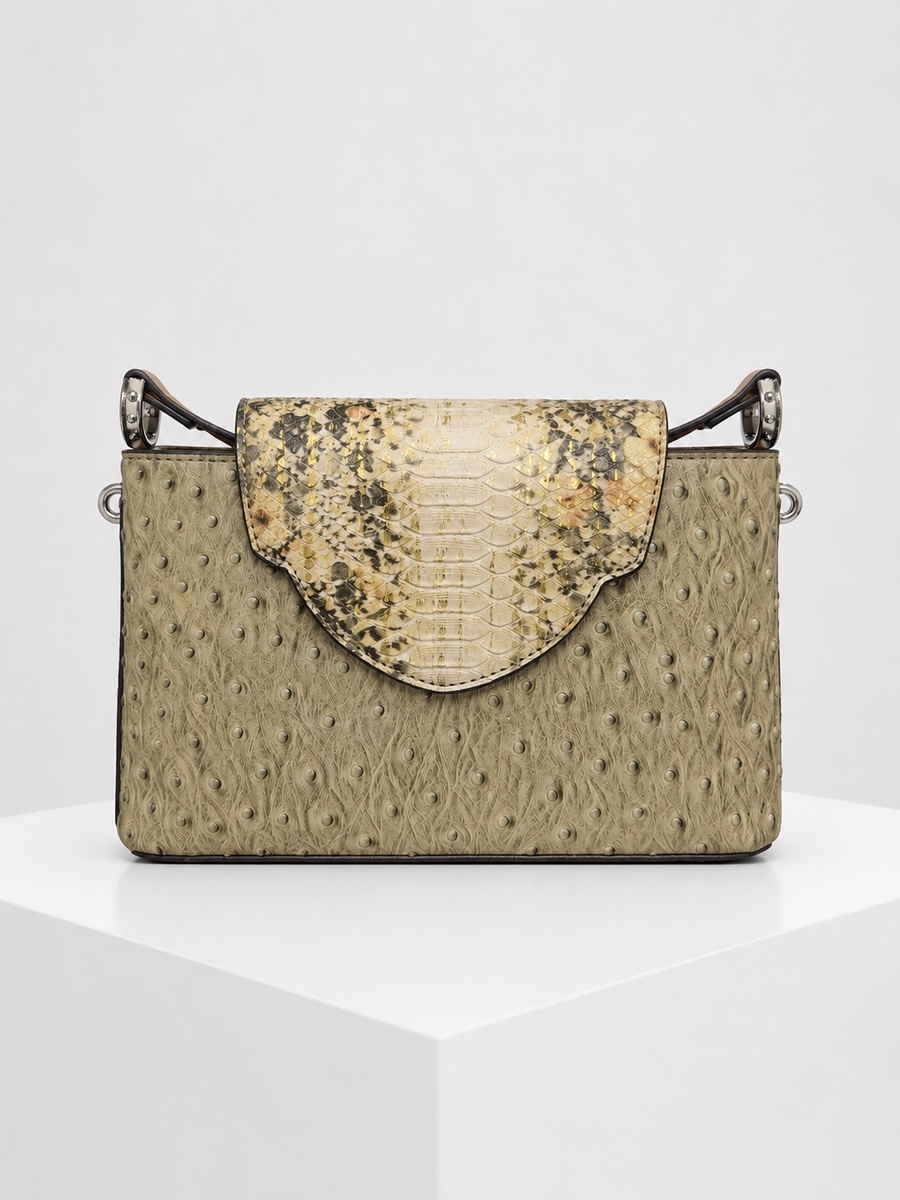 Beige Snake-Texture Shoulder Bag