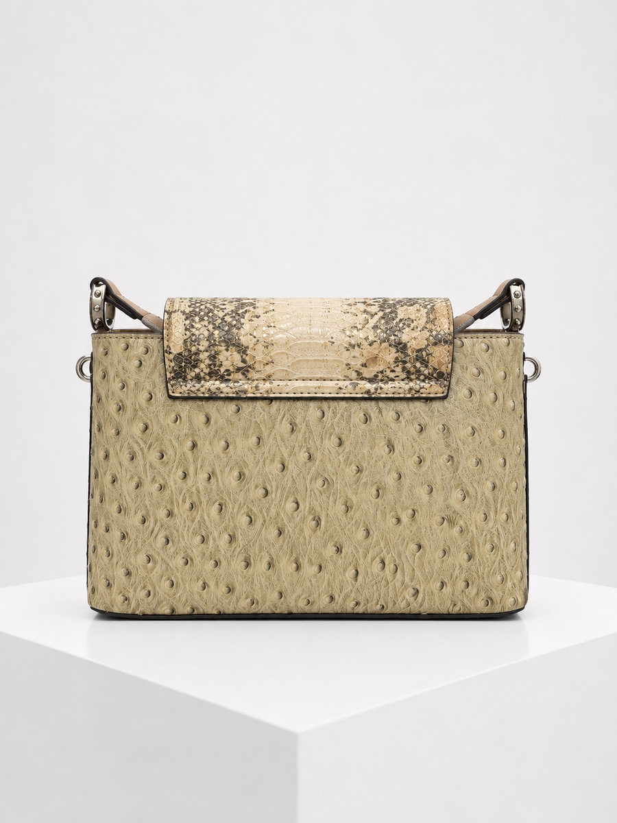 Beige Snake-Texture Shoulder Bag