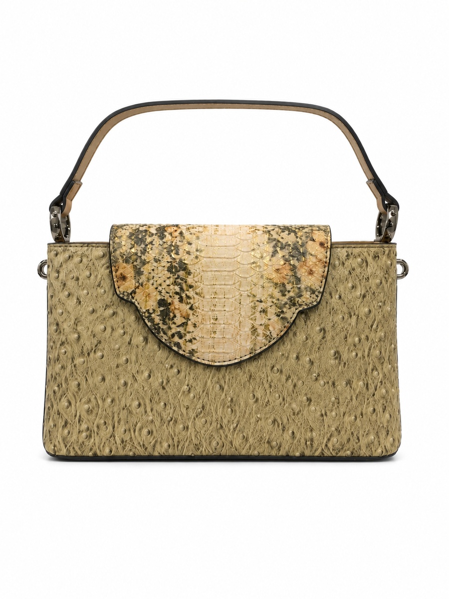 Beige Snake-Texture Shoulder Bag
