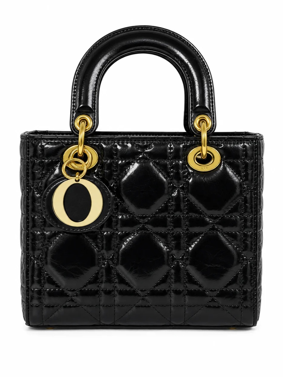 Black Quilted Top Handle Handbag with Rounded Handles