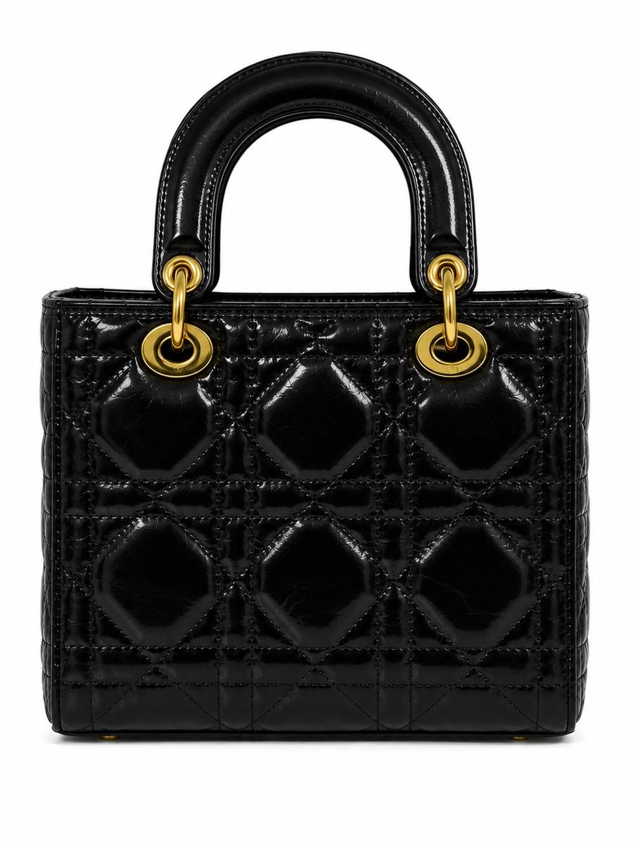 Black Quilted Top Handle Handbag with Rounded Handles