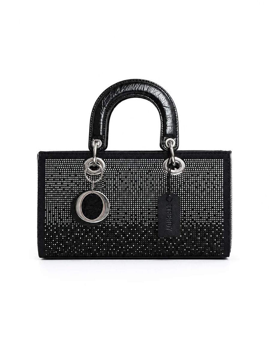 Black Mini Crystal Embellished Top Handle Handbag