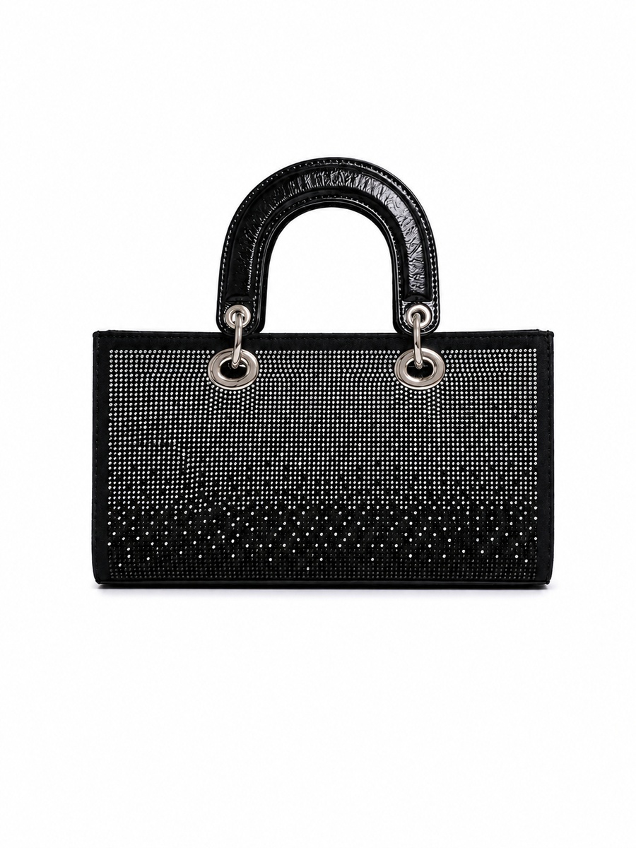 Black Mini Crystal Embellished Top Handle Handbag