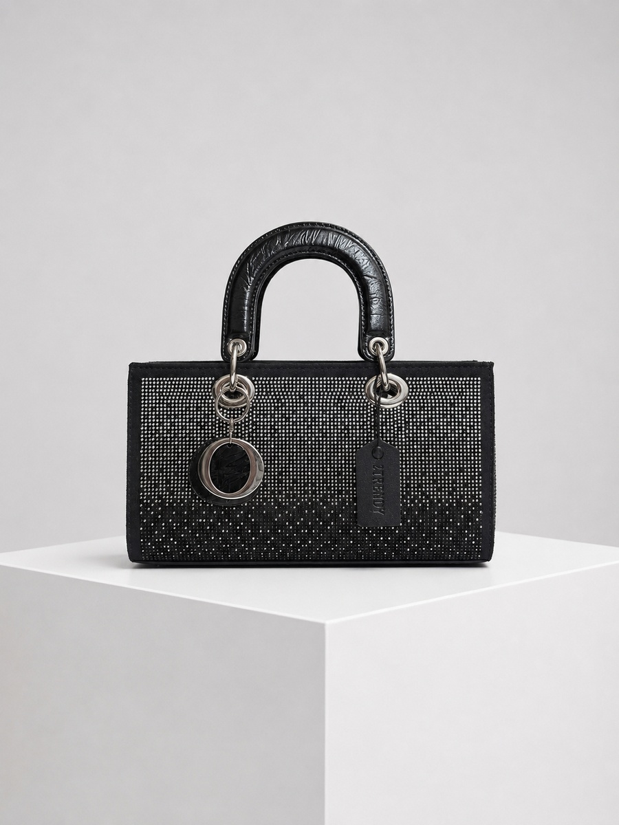 Black Mini Crystal Embellished Top Handle Handbag