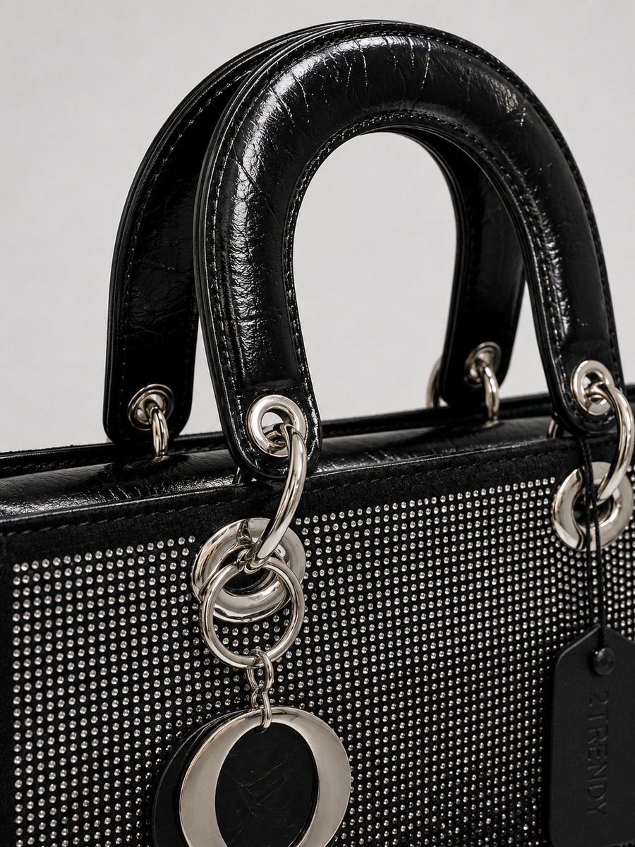 Black Mini Crystal Embellished Top Handle Handbag