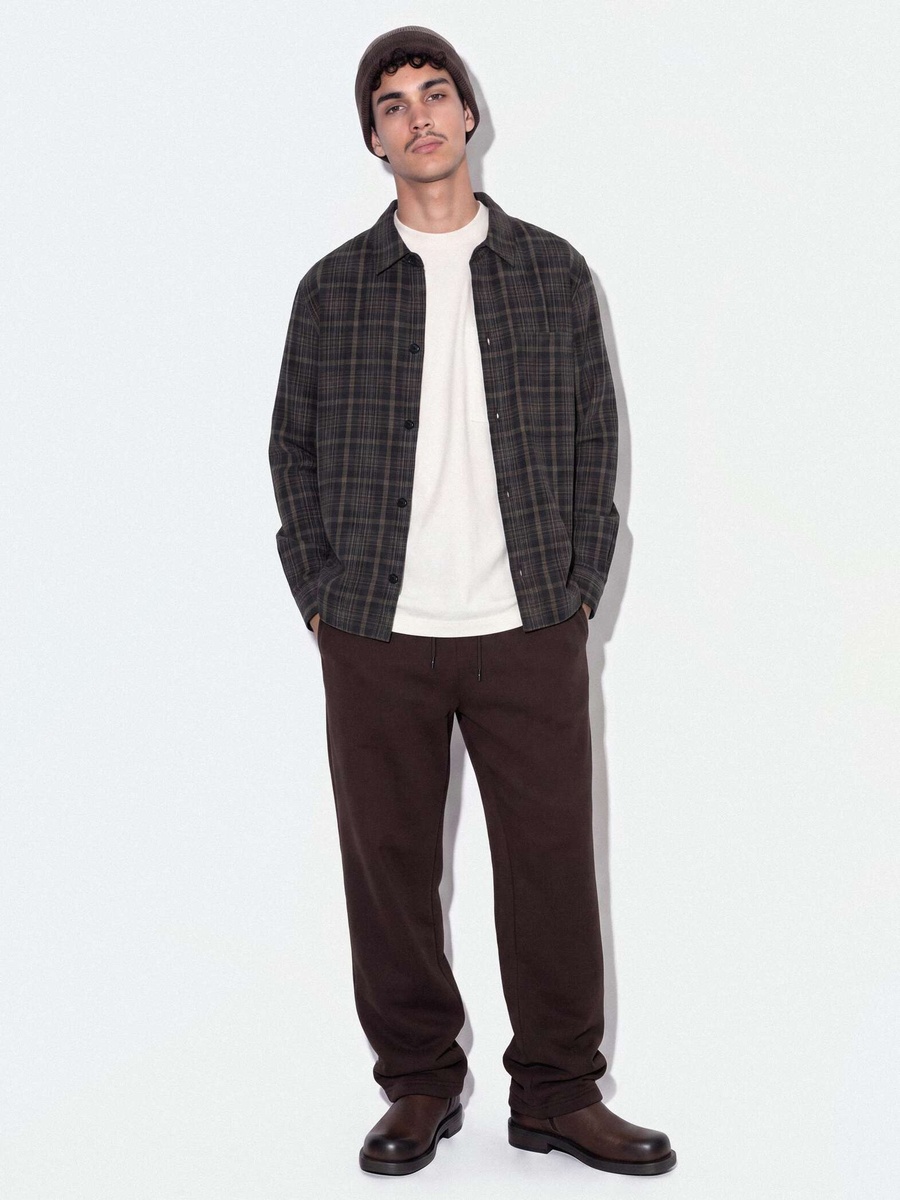 Men Brown Cotton Check Oversized Shirt