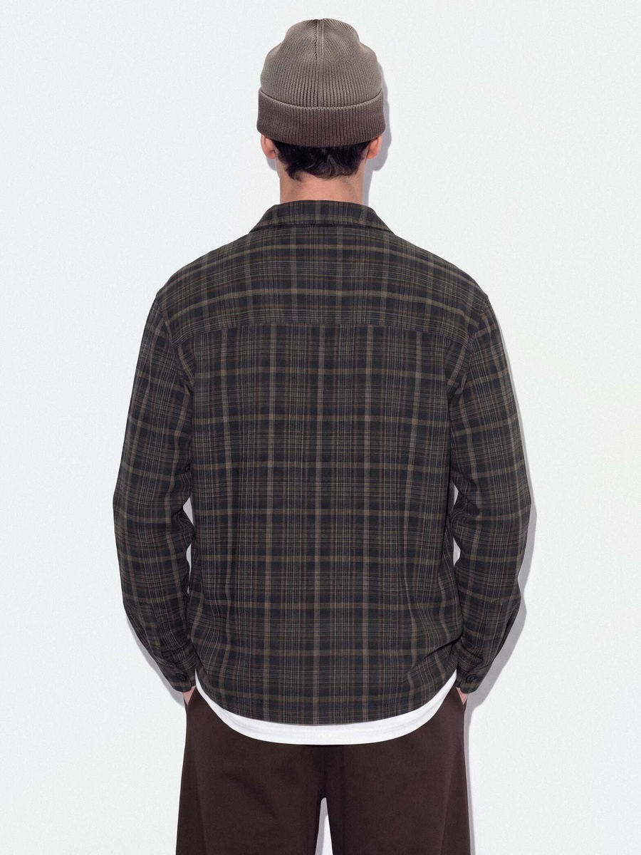 Men Brown Cotton Check Oversized Shirt