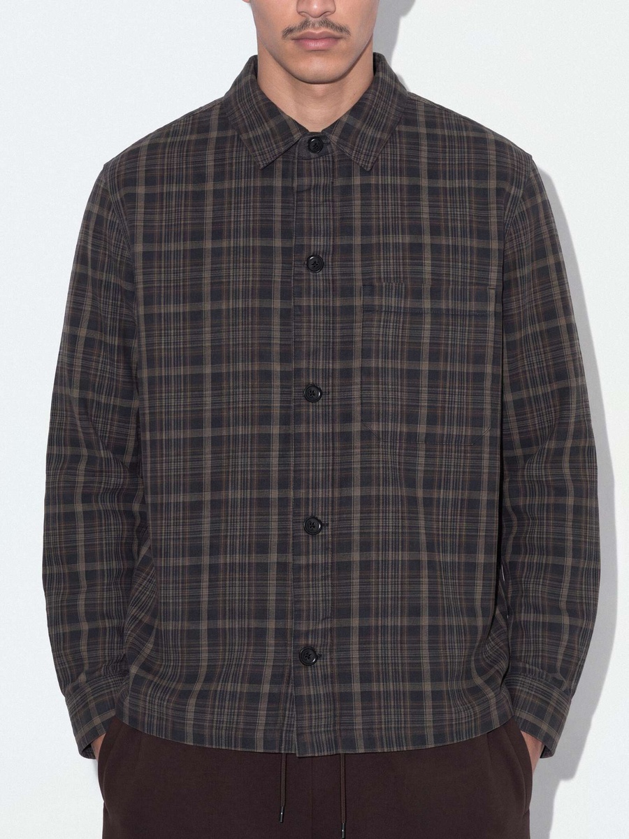 Men Brown Cotton Check Oversized Shirt