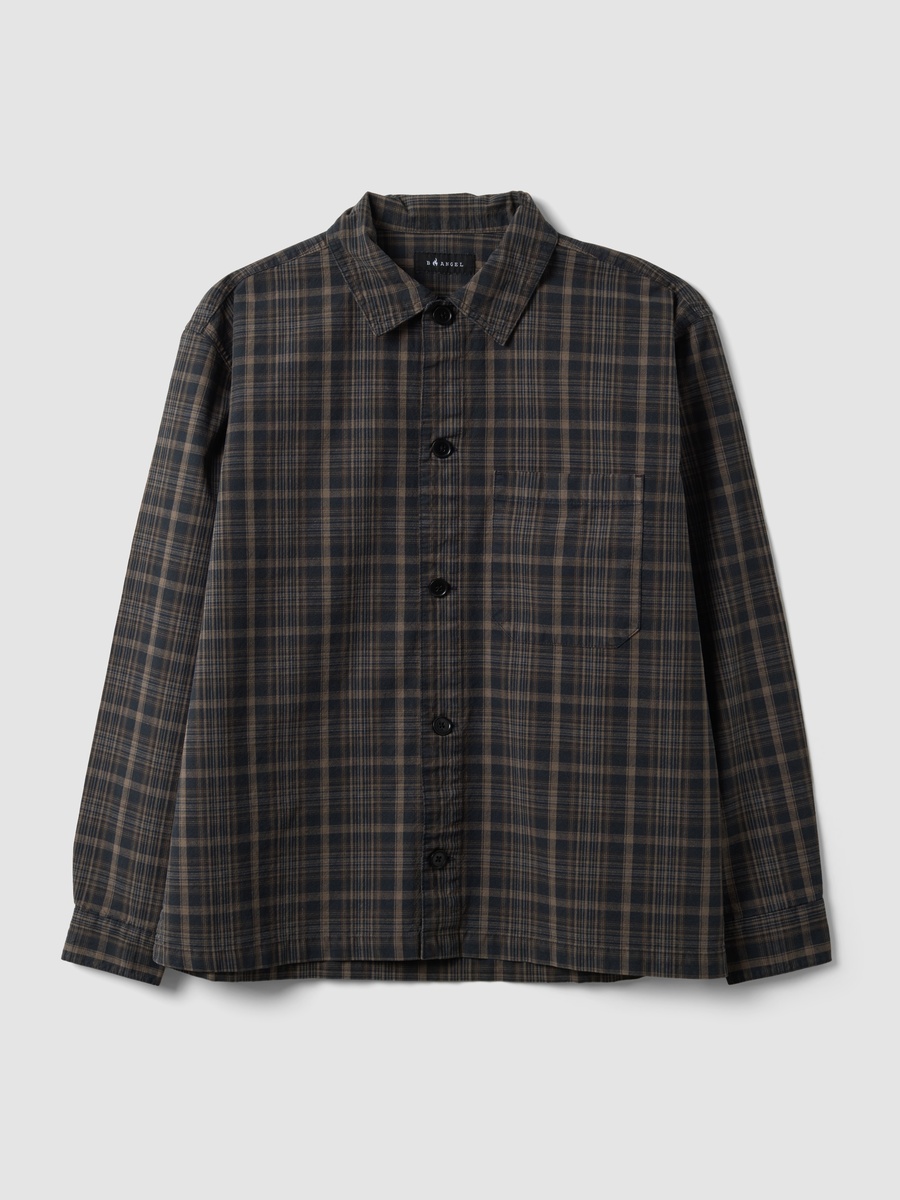 Men Brown Cotton Check Oversized Shirt