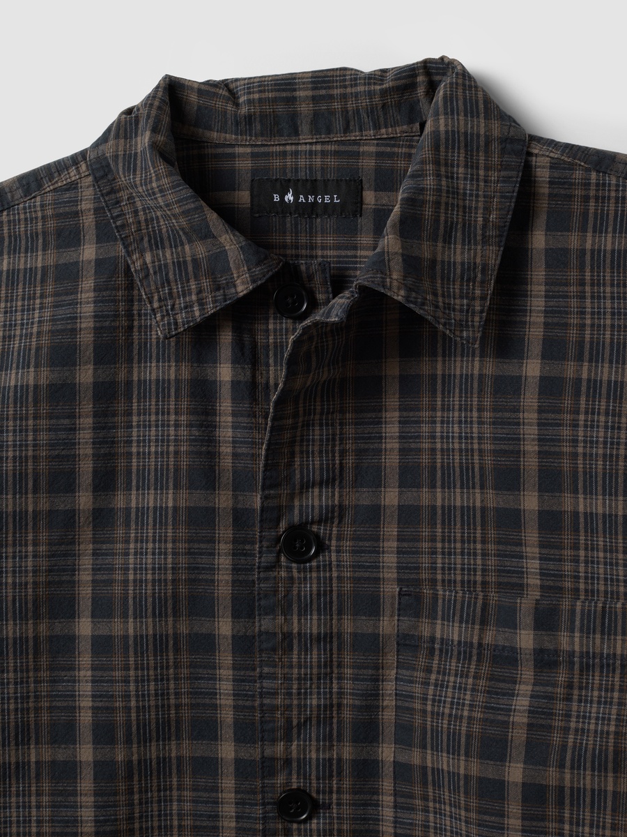 Men Brown Cotton Check Oversized Shirt