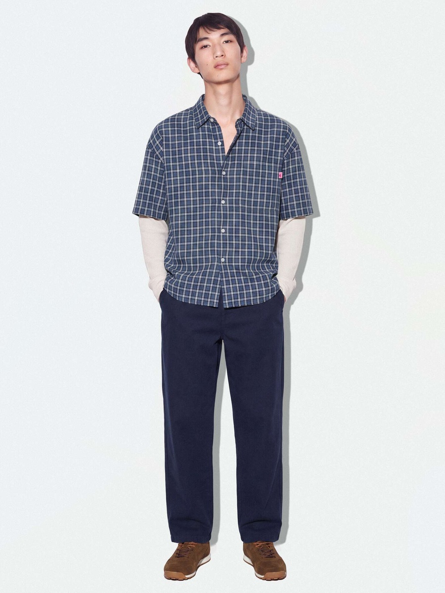 Men Blue Cotton Checked Twofer Shirt