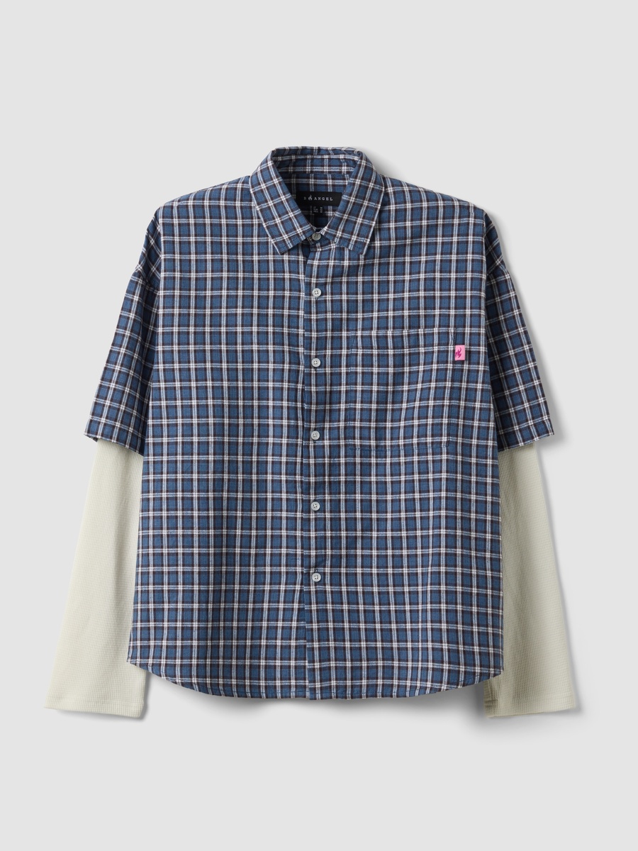 Men Blue Cotton Checked Twofer Shirt