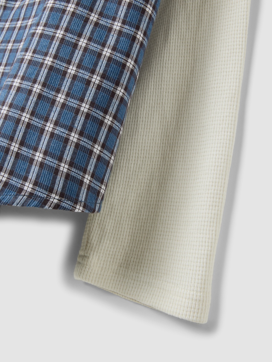 Men Blue Cotton Checked Twofer Shirt