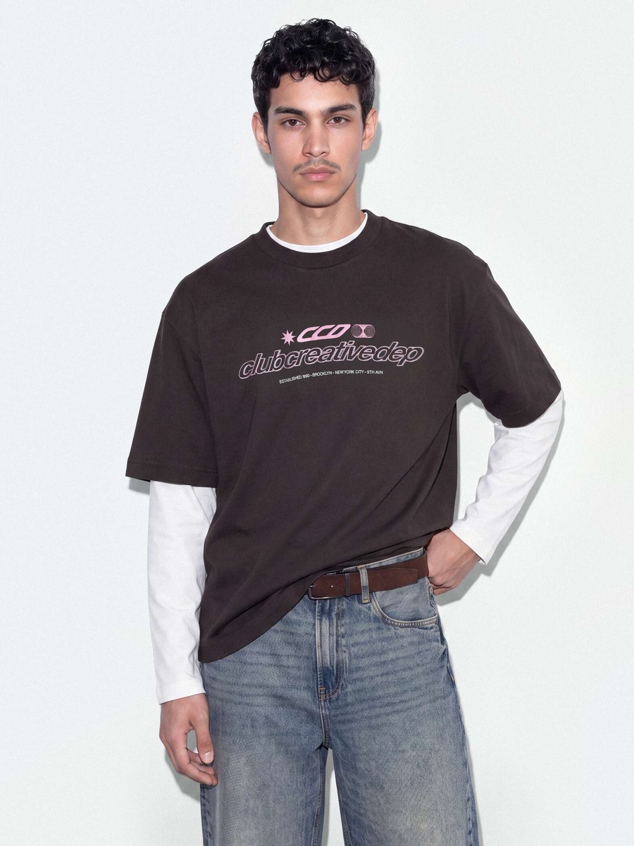 Men Coffee Brown Cropped Boxy Cotton T-Shirt