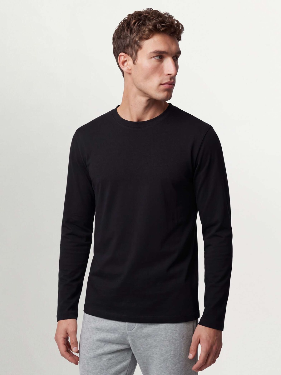 Men Black Long Sleeve T-Shirt In 100% Organic Cotton